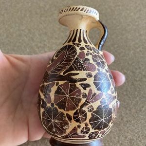 Greek antique style small alabaster pitcher with handle, handmade, vintage